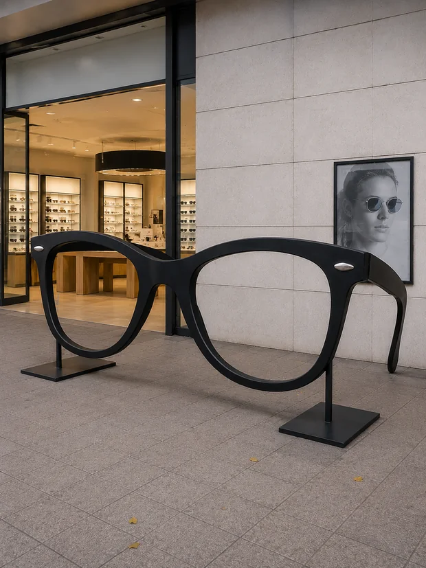 Gafas gigantes para tienda, proyecto a medida de producción y vinilo cerca de Barcelona.