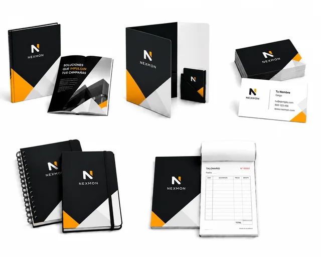 Papelería corporativa personalizada: catálogos, carpetas corporativas, tarjetas de visita, libretas, talonarios autocopiativos, folletos y flyers.